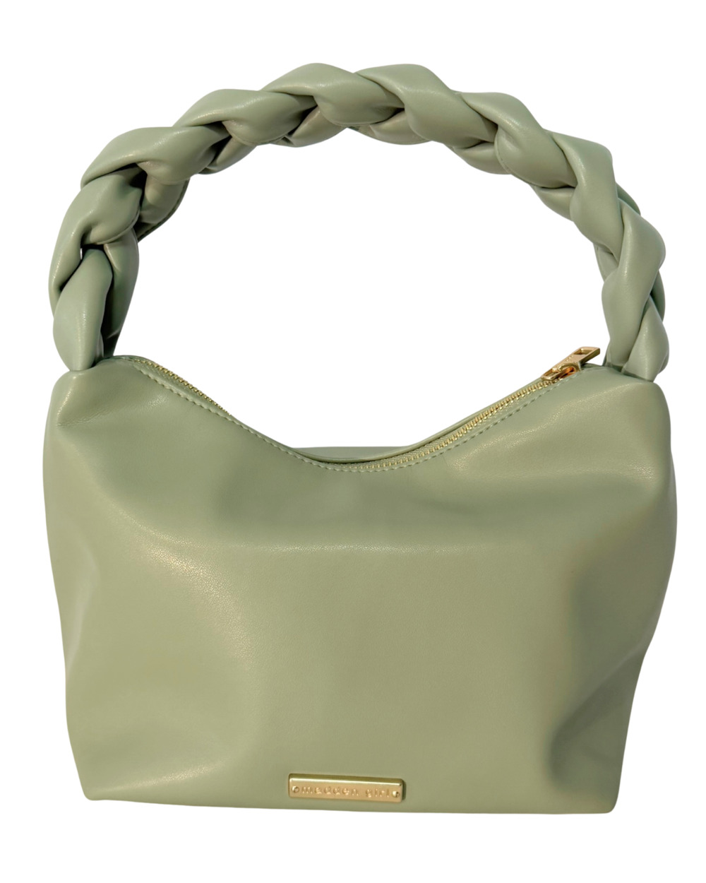 Madden Girl Chunky Braided Handle Hobo Bag Purse Slouchy Faux Leather Sage Green